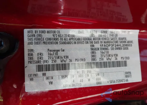 2017 Ford Focus Se из США, поврежденный, VIN 1FADP3F24HL208003